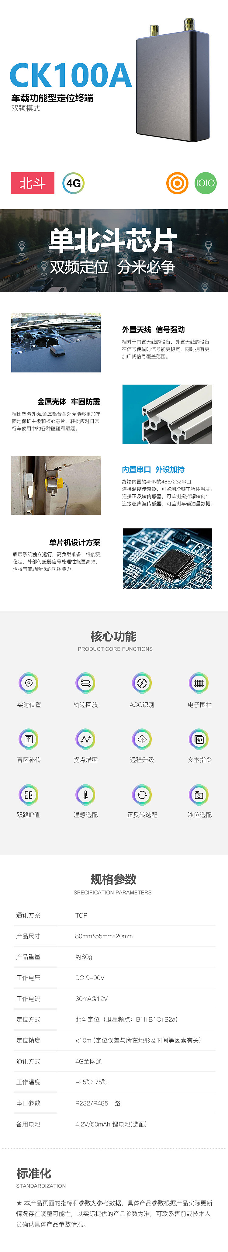 CK100A 北斗雙頻 功能型 車載定位終端 產品詳情